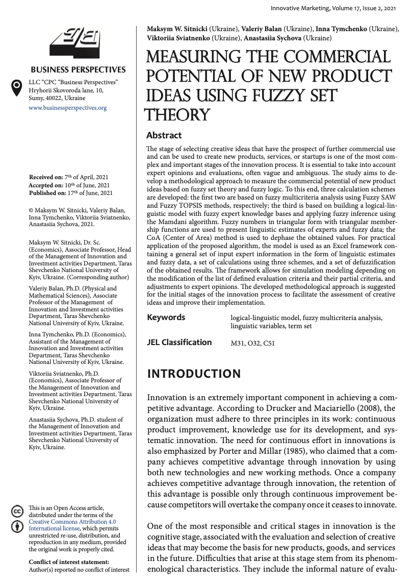 Measuring the commercial potential of new product ideas using fuzzy set theory (SCOPUS)